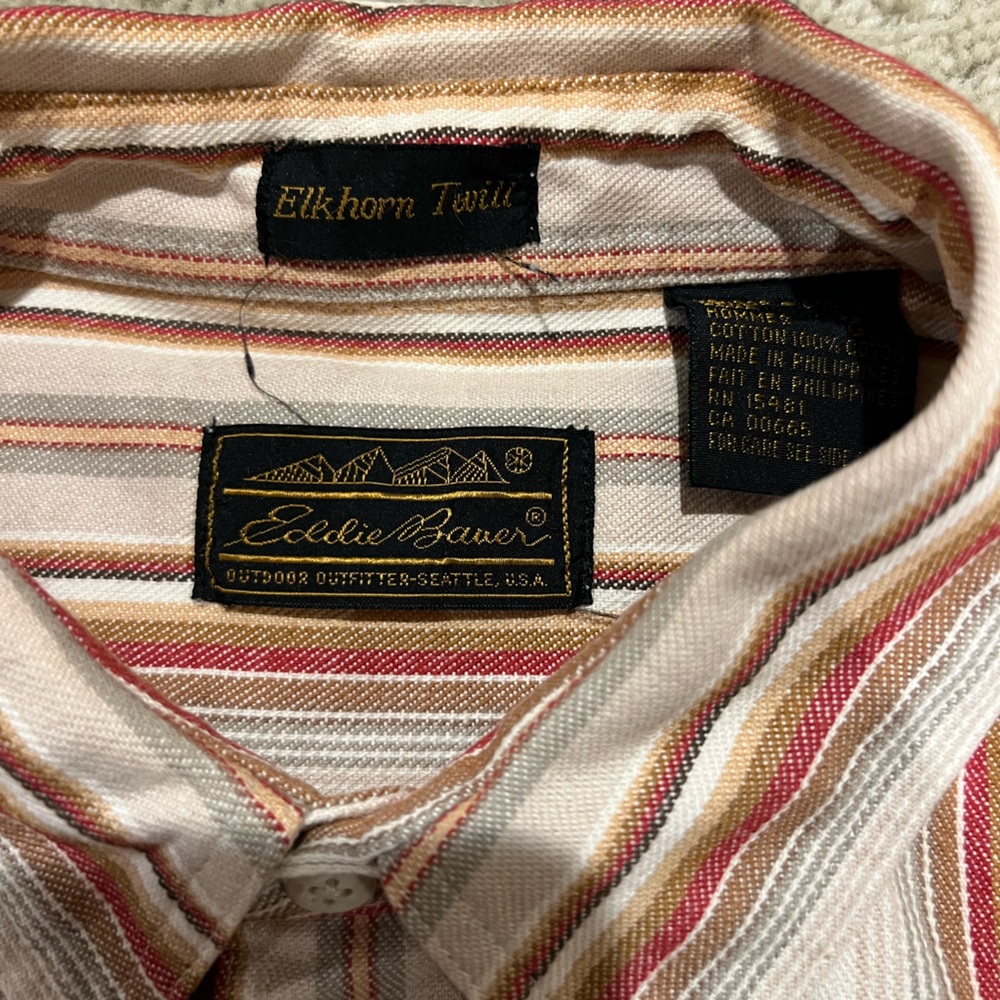 Vintage 90s Eddie Bauer Flannel Shirt Elkhorn Twill Plaid Long Sleeve Mens Large - Picture 2 of 3